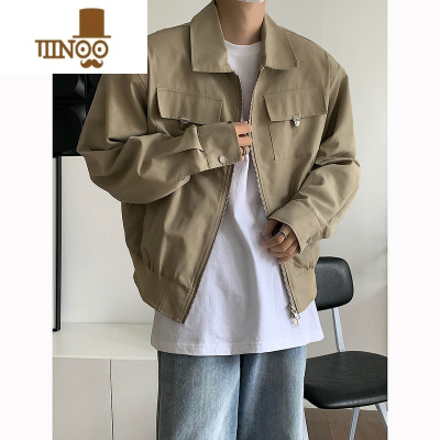 YANXU感外套男cleanfit短款卡其棒球服oversize高街工装飞行员夹克