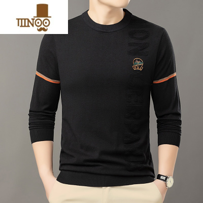 YANXU男士长袖t恤装薄款300斤大码中年针织衫圆领套头胖子加肥加大