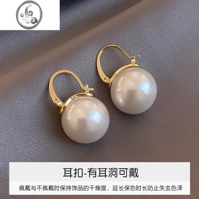 JiMi香槟色珍珠耳钉女银银高级感气质法式耳环2023年新款潮轻奢耳饰扣