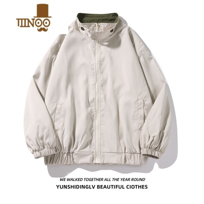 YANXU美式休闲运动夹克衫男生韩版潮流百搭bf潮外穿立领风衣外套