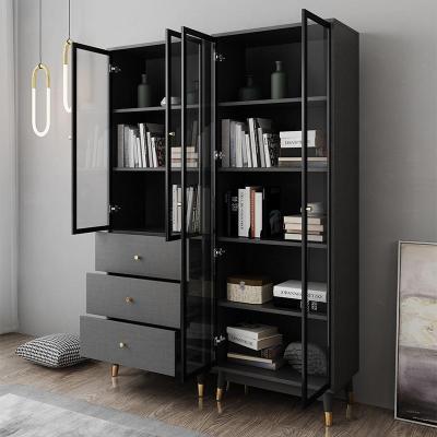 森美人北欧轻奢简约带书柜现代玻璃书橱自由组合储物柜书房落地书架
