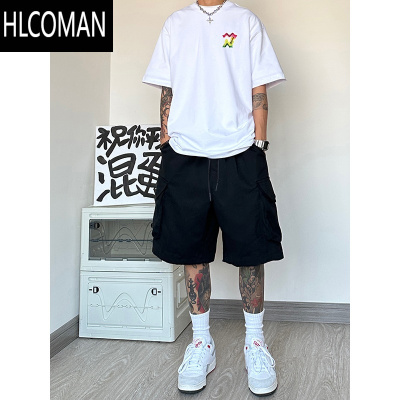 HLCOMAN美式潮流军绿色运动短裤男宽松工装裤子夏季多口袋休闲五分裤