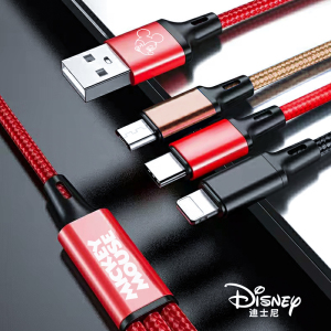 迪士尼一拖三数据线5A闪充安卓type-c可爱三合一66W超级快充线适用于小米华为手机LF28