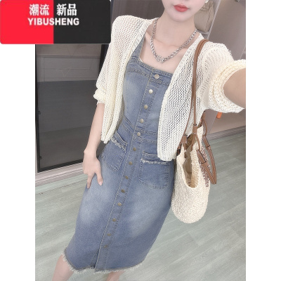 YIBUSHENG港味复古水洗牛仔连衣裙女2024年春新款韩系气质减龄显瘦吊带裙
