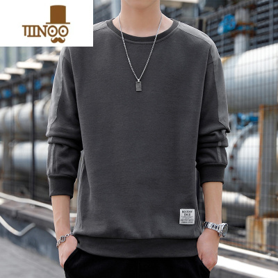 YANXU长袖t恤男士潮流宽松灰色卫衣男款秋装圆领内搭上衣打底衫