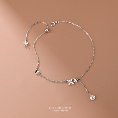 s925纯银两只蝴蝶镶钻脚链女轻奢小众设计轻奢感优雅小众脚环批发送女朋友老婆情人节七夕生日礼物