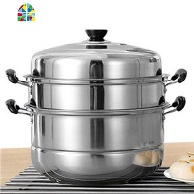 蒸锅加厚不锈钢三层加厚多层蒸笼馒头家用1层2层二层煤气灶用锅具 FENGHOU 32cm三层复底 1