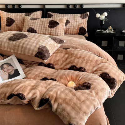 A类牛奶绒床上四件套中古风冬季防静电泡泡绒加厚加绒双面绒套件