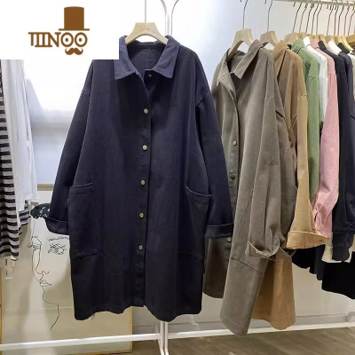 YANXU加肥大码300斤慵懒风复古中长款大口袋外套男女秋季宽松休闲风衣