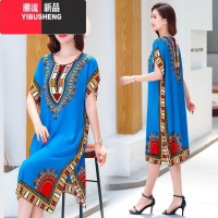 YIBUSHENG棉绸睡裙女大码中老年人季加肥加大妈妈长款睡袍宽松家居长裙薄