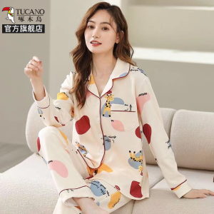 啄木鸟2025新款春季中老年时尚女士纯棉睡衣长袖长裤可外穿家居服