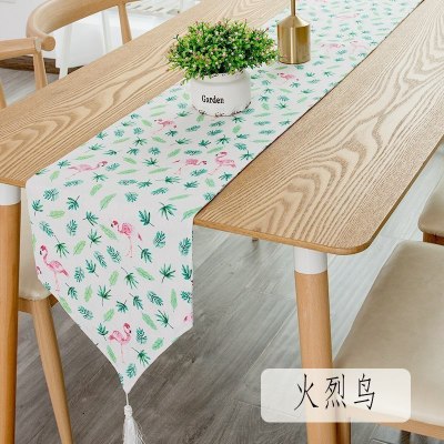 北欧桌旗 棉麻家用桌布电视柜长桌旗欧式茶几现代简约轻奢床旗 火烈鸟 30*100cm(适合60cm左右小桌或柜子)