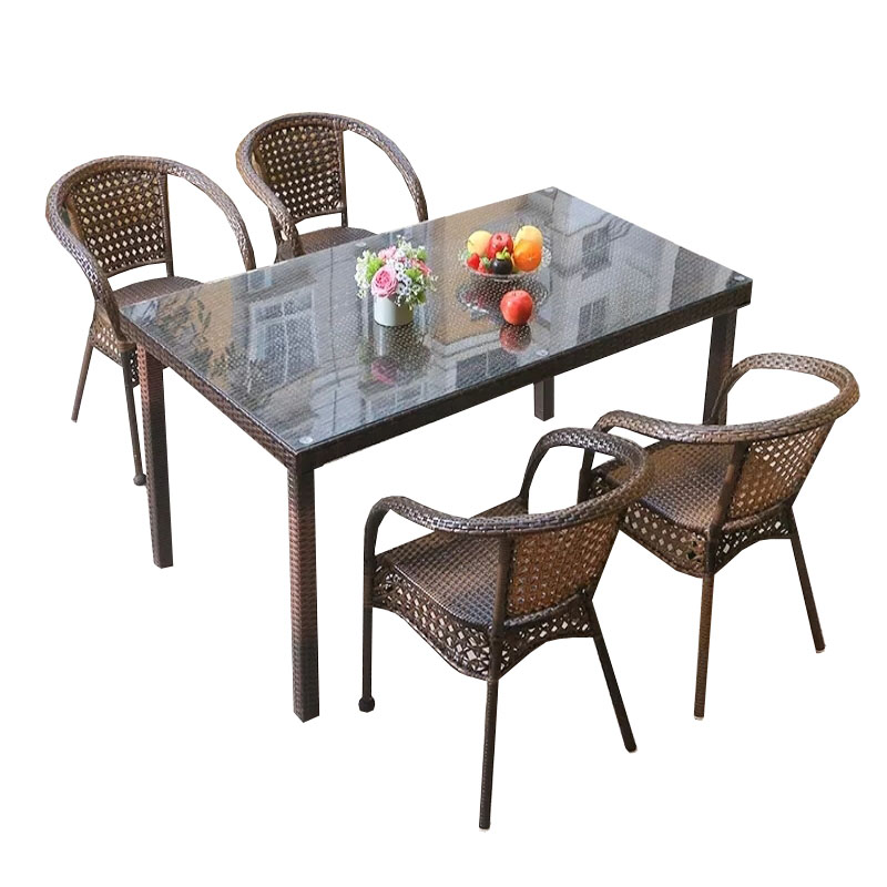 锦北 藤椅阳台桌椅庭院藤编椅子花园茶几藤椅组合 4椅+150全藤直角桌