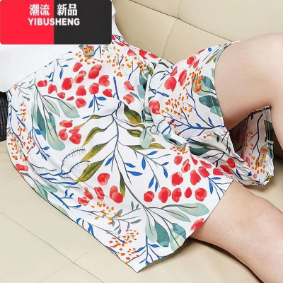 YIBUSHENG绵绸短裤女睡裤薄款人造棉沙滩裤衩可外穿大码休闲裤宽松家居裤