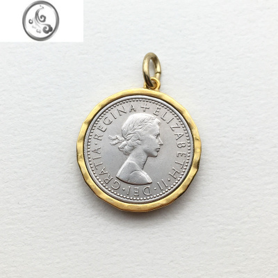 JiMi六便士硬币加边框包边吊坠子复古人像金银色中古项链小众饰品