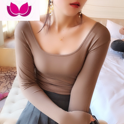 七斓长袖t恤女薄款黑莫代尔打底衫大码显瘦秋衣百搭纯色圆领上衣