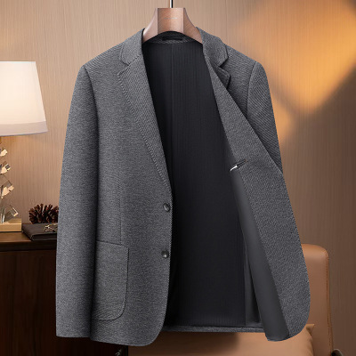 秋冬双层含棉厚款商务休闲西装男士修身弹力免烫西服可机洗单西装