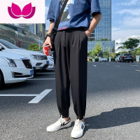七斓夏季垂感冰丝裤休闲裤子男款开叉运动九分束脚空调裤痞帅宽松长裤