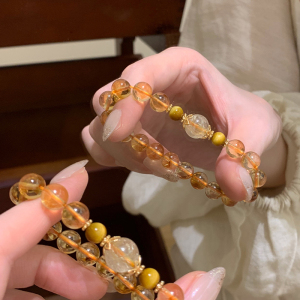 正品巴西黄塔晶纯天然黄水晶手链招财转运金发晶手串女款礼物送女朋友老婆情人节七夕生日礼物