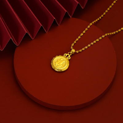 越南沙金仿真黄金吊坠项链女镀金色福气吊坠项链锁骨链久不褪色送女朋友老婆情人节七夕生日礼物