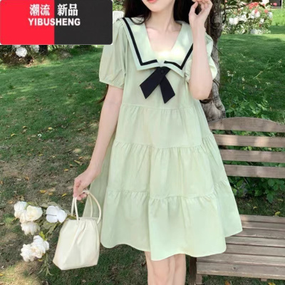 YIBUSHENG学院风减龄小清新娃娃裙子季大码学生宽松显瘦领连衣裙