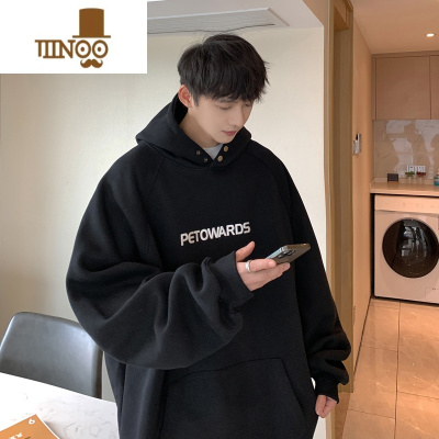 YANXU中山高克重卫衣男硬挺纽扣540g连帽外套oversize情侣装春