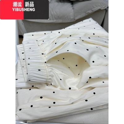 YIBUSHENG慵懒风肌理冰皱小波点山本阔腿裤女宽松垂感拖地直筒休闲裤