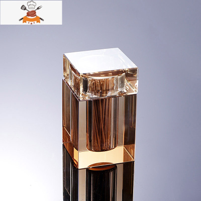 北欧ins创意客厅家用水晶玻璃牙签盒带盖轻奢简约棉签盒棉签筒 敬平 金色牙签筒