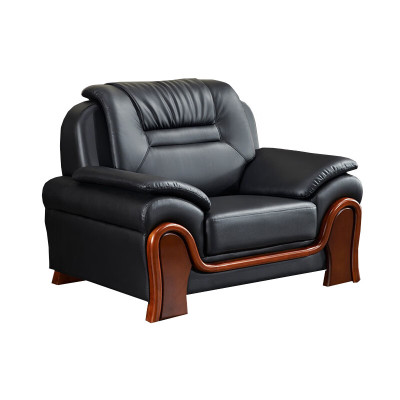 锦北 办公沙发会客区皮沙发办公室中式商务沙发组合 头层黑牛皮单人位