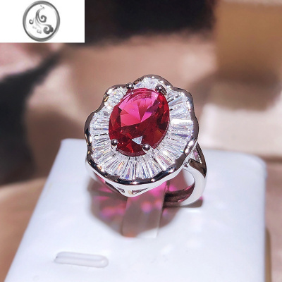 JiMi欧美气质镶石红色夸张戒指微镶锆石超闪女戒经典百搭食指戒女