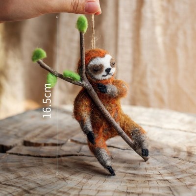 美帮汇手工艺术羊毛毡玩偶 森林动物公仔定格动画形象摆件 树懒睡着了