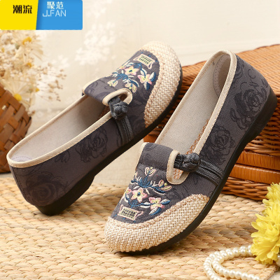聚范款老北京绣花布鞋女单鞋复古老年妈妈鞋软底刺绣一脚蹬平底鞋