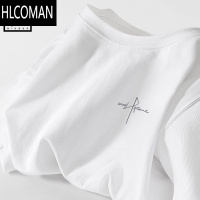 HLCOMAN白色短袖t恤男宽松设计感男生情侣夏季休闲五分袖男