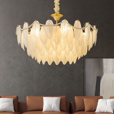 克罗斯塔 后现代轻奢全铜吊灯时尚大气客厅灯个性创意玻璃羽毛吊灯别墅会所餐厅卧室灯具