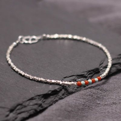 碎银几两手链纯银轻奢高级小众碎银子简约古风南红绿松静谧手串女送女朋友老婆情人节七夕生日礼物