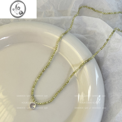 JiMi森系轻奢简约锆石橄榄绿项链女夏韩国新款串珠锁骨链百搭叠戴颈链