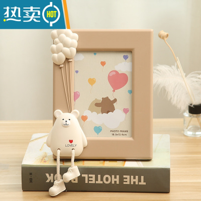 敬平7寸创意可爱相框摆台照片摆件儿童房桌面相架卡通老鼠家居装饰品 胖胖鼠 竖 浅咖 7寸+洗相片