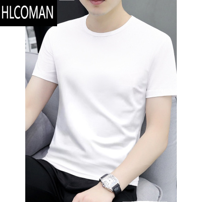 HLCOMANpo男士短袖t恤男新款夏季白色圆领潮流简约修身体恤打底衫