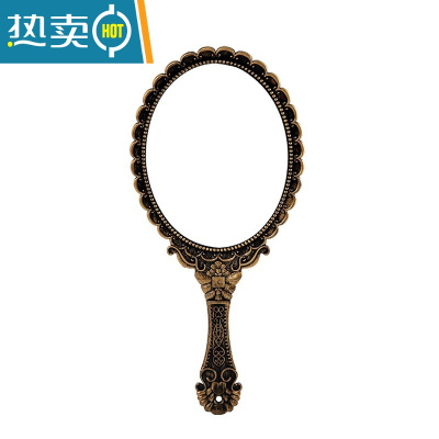 敬平古代携带手持镜子随身便携带柄diy化妆台家居铜镜ins化妆镜出嫁美便携式用镜 古铜色