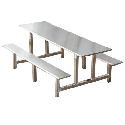 风雷动学校食堂不锈钢餐桌椅4人6人10人位工厂员工饭堂连体快餐桌椅组合8人位不锈钢(加固)