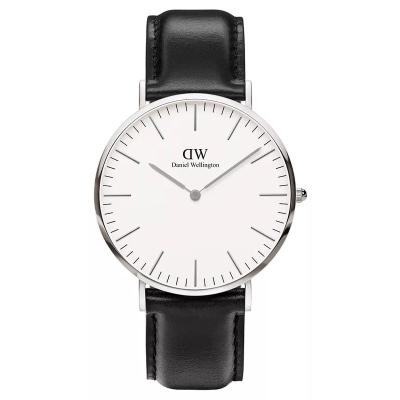 丹尼尔惠灵顿(Daniel Wellington)男士经典黑色皮革机械表简约风格40mm防水时尚腕表
