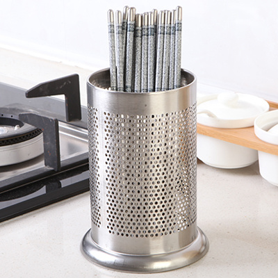 家用加厚304不锈钢筷子筒厨房沥水筷笼餐具桶收纳盒刀置物架 敬平 密孔