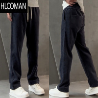 HLCOMAN男士轻奢休闲裤高品质条绒修身直筒裤加绒加厚欧货长裤男裤子