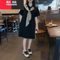 YIBUSHENG胖妹妹200斤季法式气质赫本风小黑裙设计学院风短裙大码连衣裙