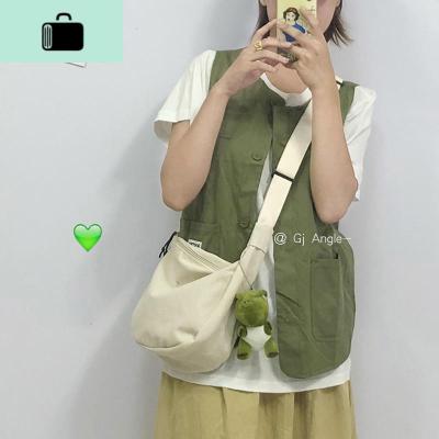 可爱日系复古文艺帆布斜挎女大容量单肩休闲百搭时尚街拍饺子包女NEW LAKE女斜挎包