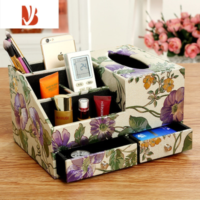三维工匠多抽屉纸巾盒桌面遥控器收纳盒居家抽纸盒创意纸抽盒化妆品盒 抽屉-春暖花开