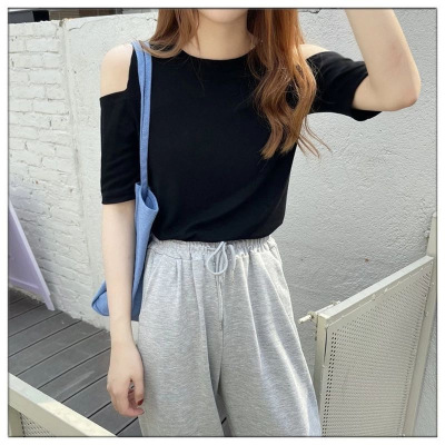 短袖露肩T恤夏季新款女式百搭短袖韩版设计感小个子显瘦别致上衣