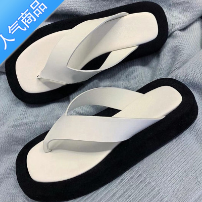 SUNTEK松糕鞋女厚底沙滩鞋2023秋休闲时尚网红夹脚拖鞋女外穿人字拖