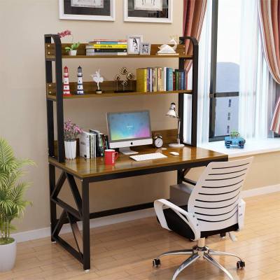 简约电脑台式家用办公桌书桌带书架组合双人学习桌学生写字台