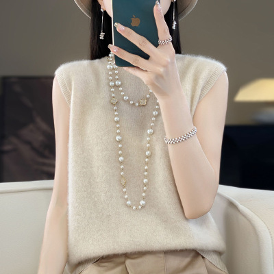 无缝一线成衣羊毛背心女圆领针织打底衫春秋新款无袖内搭吊带